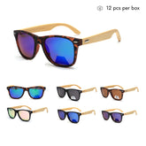 VZB043 Gafas de sol polarizadas cuadradas de bambú para mujeres y hombres al por mayor 1 docena (12 piezas)